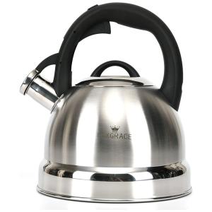 LUXGRACE Chaleira 2L com Apito e Cabo ergonômico, Aço Inoxidável, Preta