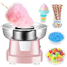 Máquina de Algodão Doce Elétrica Profissional OUYTEU Rosa, 20 Varas de Bambu, 1 Colher de Açúcar, 110V