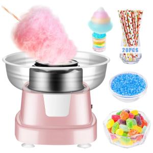 Máquina de Algodão Doce Elétrica Profissional com 20 Varas de Bambu e 1 Colher de Açúcar, 110v, OUYTEU, Rosa