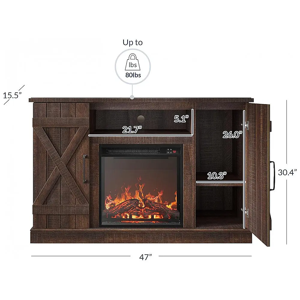 Rack TV Belleze 119x78cm Lareira Elétrica 46cm Chamas LED Marrom Escuro 110V — foto 2