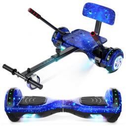 Hoverboard com Assento para Crianças e Adultos, 6,5 e 8,5 polegadas, Bluetooth com Luzes LED Coloridas - Kart Azul Estrelado