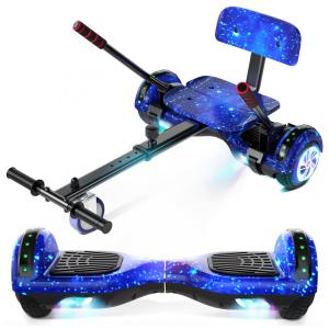 Hoverboard com Assento para Crianças e Adultos, 6,5 e 8,5 polegadas, Bluetooth com Luzes LED Coloridas - Kart Azul Estrelado