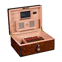 Humidor para Charutos Daniel Marshall 125 Unidades Madeira Burl com Bandeja Removível