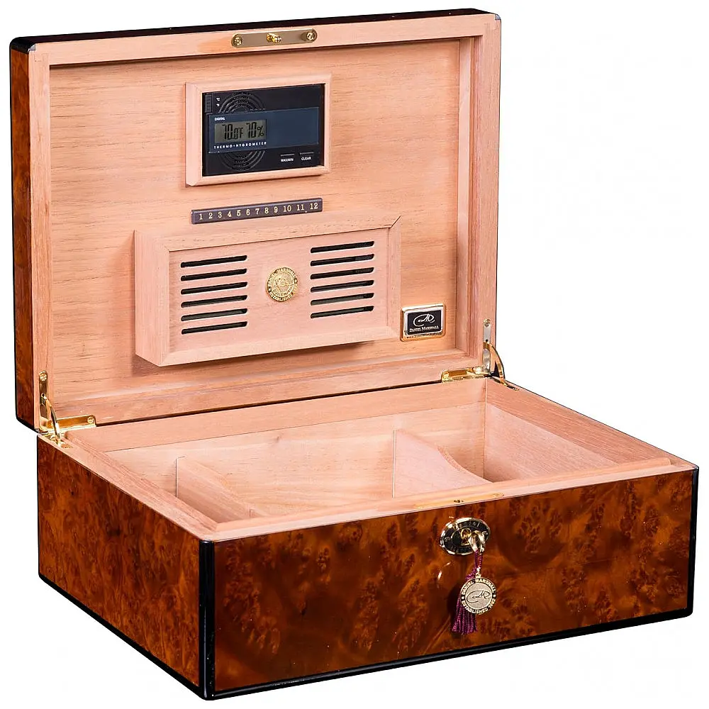 Humidor para Charutos Daniel Marshall 125 Unidades Madeira Burl com Bandeja Removível — foto 2