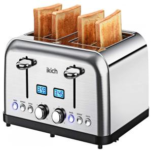 IKICH Torradeira de 4 Fatias com 6 Níveis de Ajuste e Tela LCD, 1500W, 110V, Aço Inoxidável