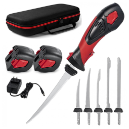 Faca Elétrica Sem Fio 5 lâminas Revestidas com TiNitride, Cabo Ergonômico Antideslizante, Ventilação para Refrigeração