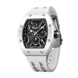 TSAR BOMBA Relógio Automático Masculino Luxuoso Tonneau Mecânico Edição Cerâmica Completa 8222 22C Branco