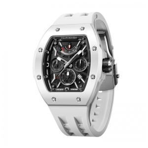 TSAR BOMBA Relógio Automático Masculino Luxuoso Tonneau Mecânico Edição Cerâmica Completa 8222 22C Branco