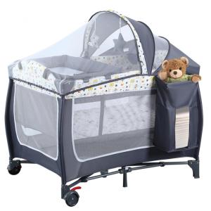 Berço Cercado Portátil 4 em 1 com Trocador, Cercadinho de Viagem para Berço Dobrável e Rodas, ANNA QUEEN, Cinza