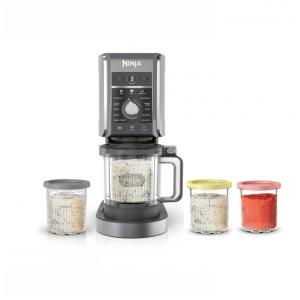 Sorveteira Ninja CREAMi Deluxe Prata para Sorvetes, Picolés e Iogurte Congelado com 4 Potes XL de 710ml, 11 em 1, Capacidade Extra