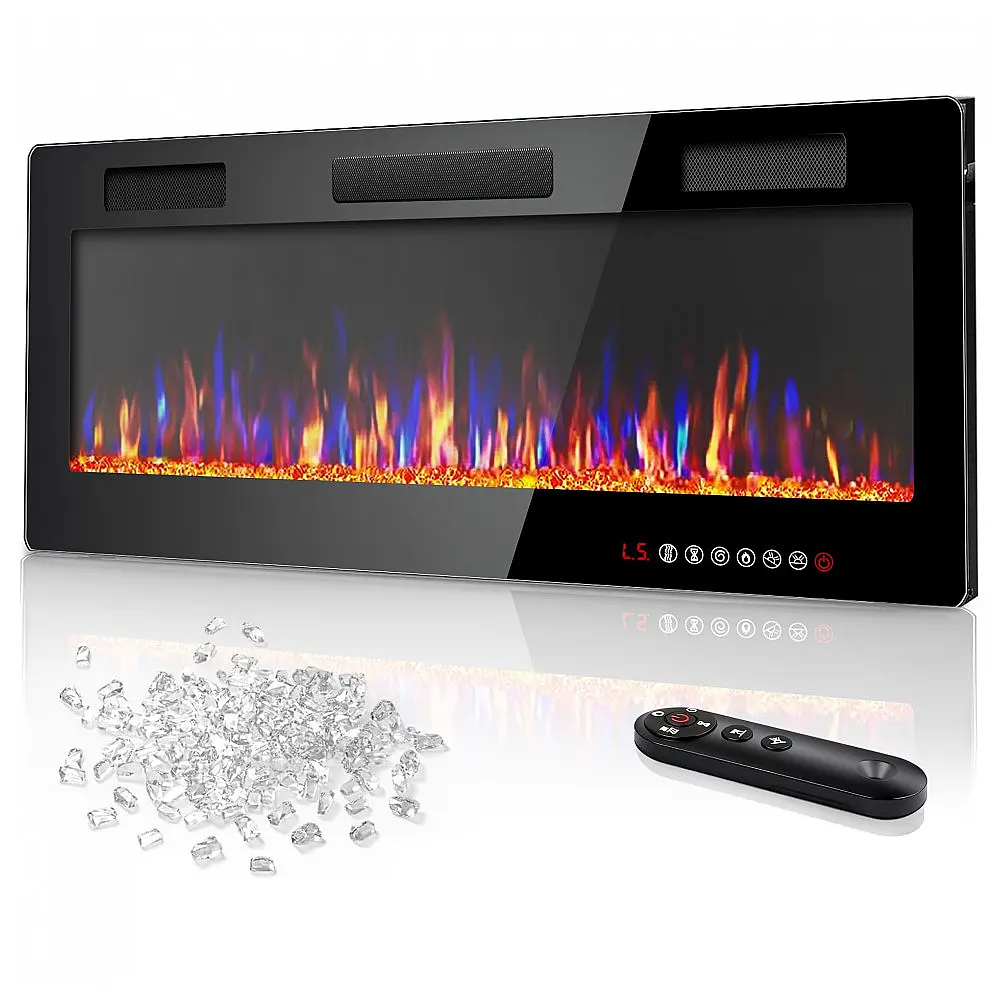 Lareira Elétrica Vitesse 127x46cm 1500W LED 12 Cores Timer Embutir 110V