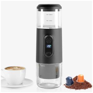 Mini Máquina de Café Portátil 2 em 1, 15 Bar com Display LCD e Prepara até 100 Xícaras para Viagens, Acampamento e Casa, 5W