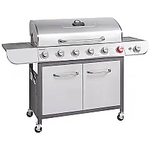 Churrasqueira a Gás 71.000 BTU com 6 Queimadores, 2 Portas e 1 Queimador Lateral em Aço Inoxidável, ROYAL GOURMET SG6002S, Prateado