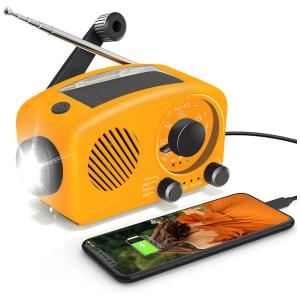 Lanterna LED Rádio Solar de Emergência AM, FM, NOAA Entrada USB Com Alarme SOS