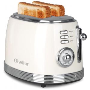 Torradeira Elétrica Retrô 2 Fatias 6 Níveis de Tons, 850W, Branca, 110v, OIWLIUR BT T03, Branco