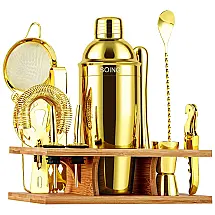 Kit Bn Profissional 11 Peças em Aço Inoxidável com Suporte de Madeira, SOING, Dourado
