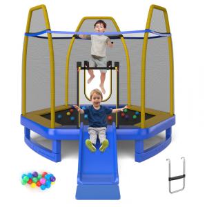 Trampolim infantil Goplus 7 FT com escorregador, trampolim recreativo aprovado pela ASTM 87 com estrutura de aço galvanizado