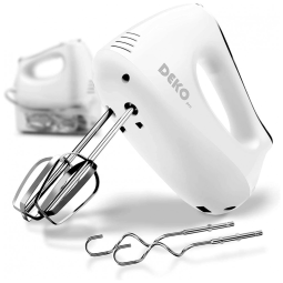 Batedeira de Mão Elétrica com 5 Velocidades e 4 Acessórios de Aço Inoxidável, 110v, DEKOPRO, Branco
