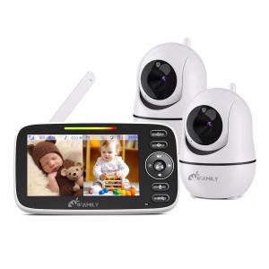 Monitor de Bebê iFamily Split Screen, com Tela Grande, 2 Câmeras e Áudio, Visão Noturna, Sensor de Temperatura e Relógio de Alimentação