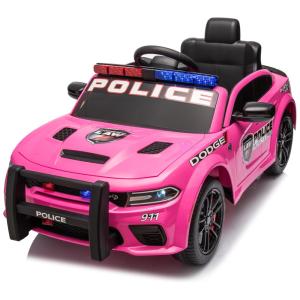Carro Elétrico Infantil de Polícia Dodge Charger com Controle Remoto, 3 Velocidades, Barra Anticolisão e Megafone, 12V, Erinnerda, Rosa