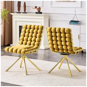 Cadeiras giratórias TesNus kit com 2 cadeiras estofadas em veludo mostarda, assento bubble giratório com pés metálicos