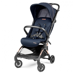 Carrinho de Bebê Peg Perego Volo Blue Shine (Azul e Cobre), Ultra Leve 5,4 kg, Dobragem Compacta, Assento Reclinável, Capota UPF 50+