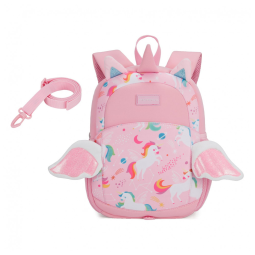 Mochila infantil mommore unicórnio rosa com guia de segurança
