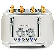 Torradeira Elétrica Retrô Vintage 4 Fatias com 6 Níveis de Tostagem e Bandeja de Migalhas Removível, 110V 1400W, Nostalgia, Vermelha