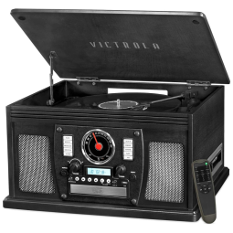 Vitrola Toca Discos Retrô Central Multimídia Alto falantes Estéreos Integrados, 110v, VICTROLA VTA 600B BLK, Preto