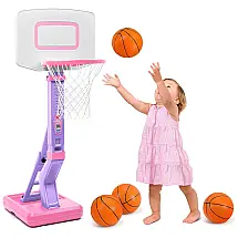 Cesta de Basquete Interno e Externa com 4 Bolas e Altura Ajustável de 70 cm a 1,3 Metros, Ideal para Crianças de 1 a 3 Anos, SUPER JOY
