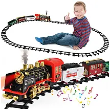 Conjunto de Trenzinho de Brinquedo com Vapor, Luz e Sons para Crianças de 3 a 12 anos, JONESHOW, Vermelho e Preto