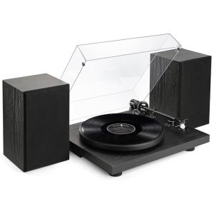 Toca Discos Retro 2 Velocidades com Gravação USB e Cartucho Magnético, SeeYing, Preto