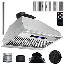 Coifa Embutida VEVOR Inox 76 cm 900CFM 4 Velocidades LED Duto/Sem Duto Controle Remoto 110V