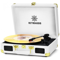 Toca-Discos de Vinil 3 Velocidades Bluetooth Portátil na Maleta com Alto-Falantes Estéreo Embutidos - RetroAudio,