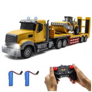 Caminhão RC Fistone com Reboque, Trator de Engenharia 1:24 RC com Som e Luzes, Caminhão Plataforma de Controle Remoto 2.4Ghz com Rolo