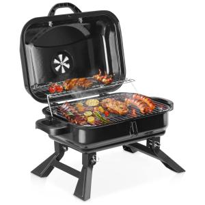 Mini Churrasqueira a Carvão Portátil Serve de 3 a 5 Pessoas, Aço Inoxidável, DIOPHROS, Preto