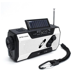 Rádio AM, FM, NOAA Recarregável Manivela Solar Carregador USB para Celular Lanterna LED, GREADIO GR 002W, Branco