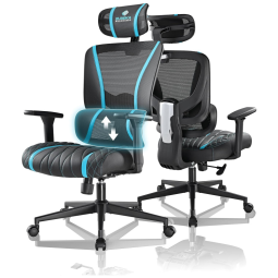 Cadeira de Escritório Gamer Ergonômica com Apoio 3D, EUREKA, Preta e Azul