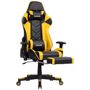 Cadeira Gamer Ergonômica Ajustável com Apoio para os Pés, Amarela e, OHAHO, Amarelo