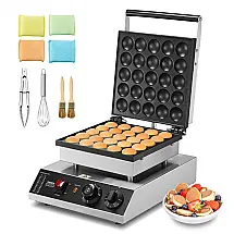 Máquina de Poffertjes Mini Panquecas VEVOR 25 Cavidades Ø43mm Inox Controle de Temperatura 1700W 110V