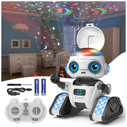 Robô Programável Branco – Aikmi, Controle Remoto 2,4 GHz com Sensor de Gestos, Projeção de Luz e Música para Crianças