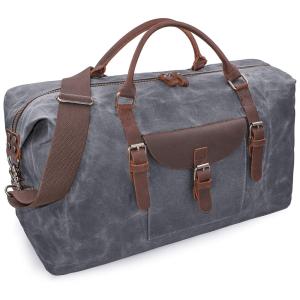 Bolsa de Viagem de Couro com Necessaire, NEWHEY 2056, Cinza