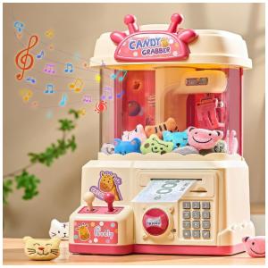 Máquina de Garra Infantil 2 em 1 Golckuod Rosa, Grande, com Luz e Som, Cofrinho e Distribuidor de Prêmios para Crianças de 3 a 14 Anos