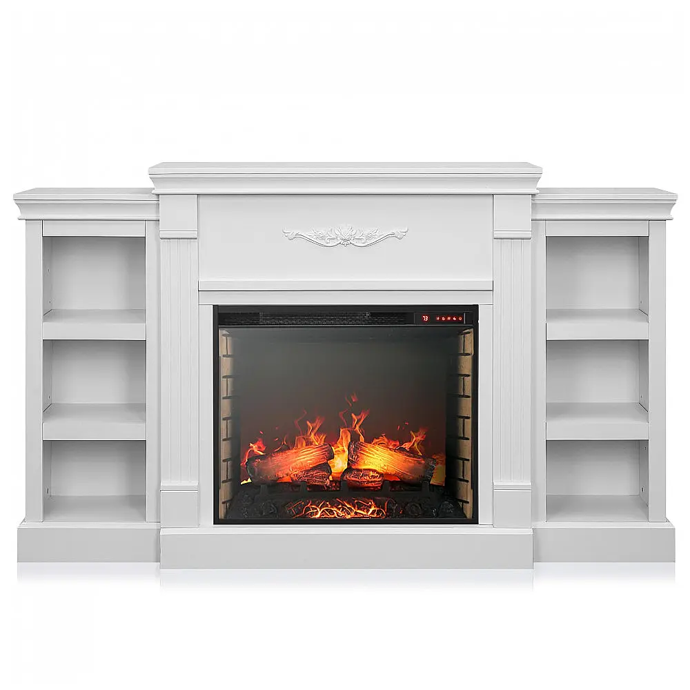 Lareira Elétrica BELLEZE 179x100cm 1500W Rack TV 68pol Prateleiras Branca 110V