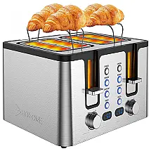 Hosome Torradeira de 4 Fatias com 6 Níveis e Função Bagel, 1500W, 110V, Aço Inoxidável