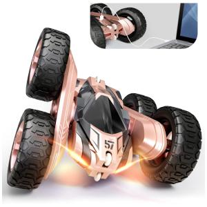 Carrinho de Controle Remoto 2 em 1 4WD 2.4 Ghz Dupla Face 360 com 2 Baterias Recarregáveis, TECNOCK WJQYS89001, Rosa