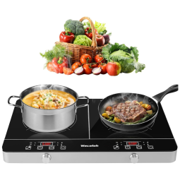 Cooktop de Indução Elétrico com Queimadores Duplos, 9 Níveis de Potência e 10 Níveis de Aquecimento, 110V 1800W, Weceleh, Preto