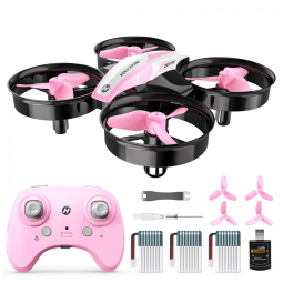Mini Drone para Crianças e Iniciantes com Pairar Automático, Giros 360º, Pouso Automático e 3 Baterias, Holy Stone HS210, Rosa
