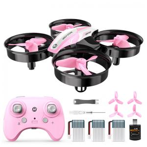 Mini Drone para Crianças e Iniciantes com Pairar Automático, Giros 360º, Pouso Automático e 3 Baterias, Holy Stone HS210, Rosa
