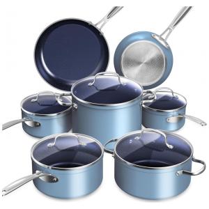 Jogo de Panelas e Frigideiras Antiaderentes em Aço Inoxidável com Revestimento Cerâmico 12 Peças, Nuwave, Azul